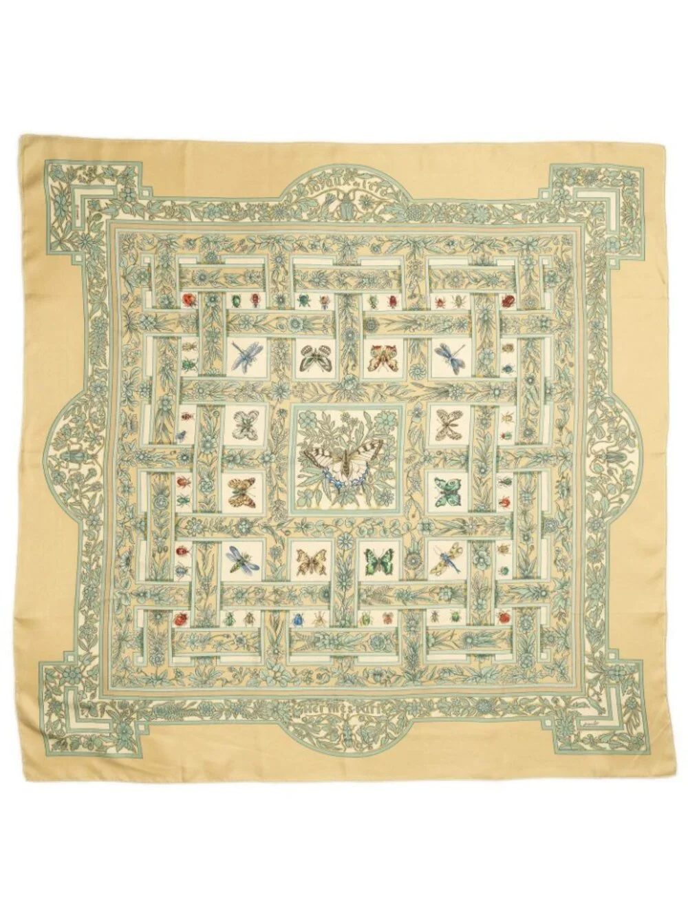 Hermes Scarf Gold Green Twill Silk